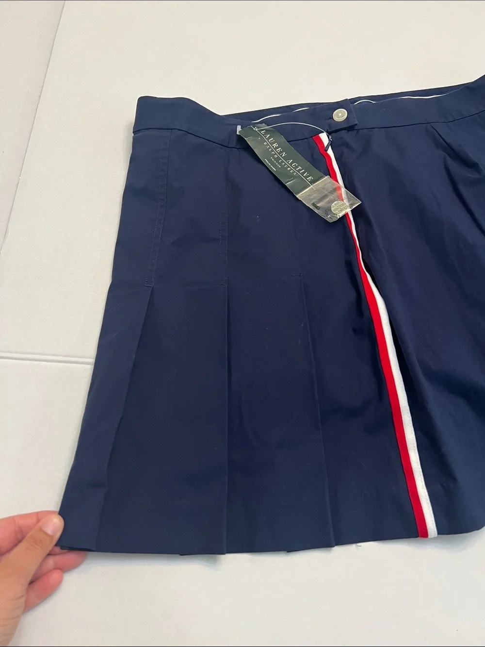 RALPH LAUREN ACTIVE ATHLETIC TENNIS SKIRT SKORT BLUE PLEATED STRIPES 14 NEW